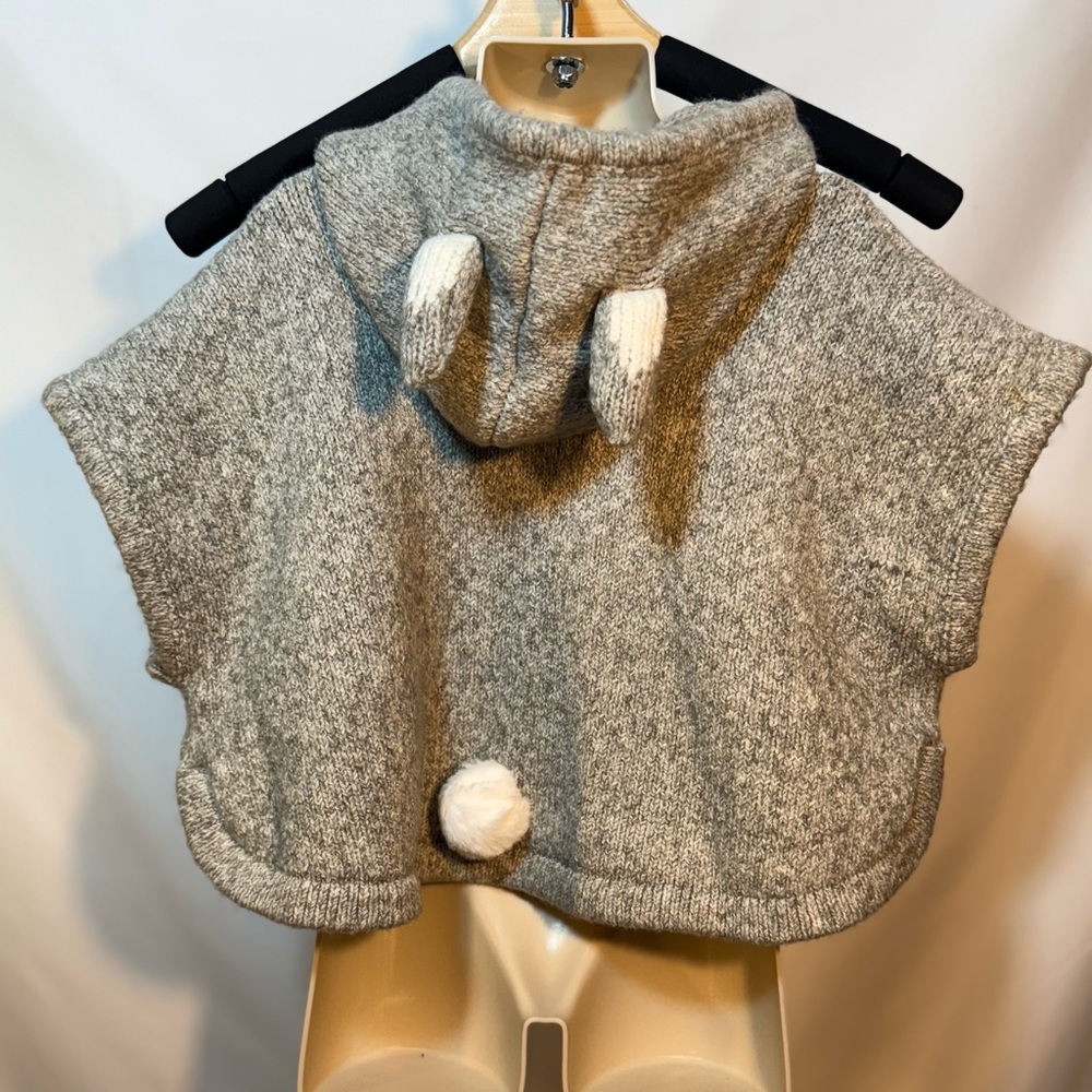 Bunny Ear Hooded Knit Poncho - Toddler Size (Approx 2T)